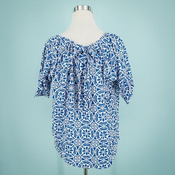 Escapada Size XL Blue Zambia Cinched Tie Crew Scoop Short Sleeve Cotton Top - Picture 3 of 7